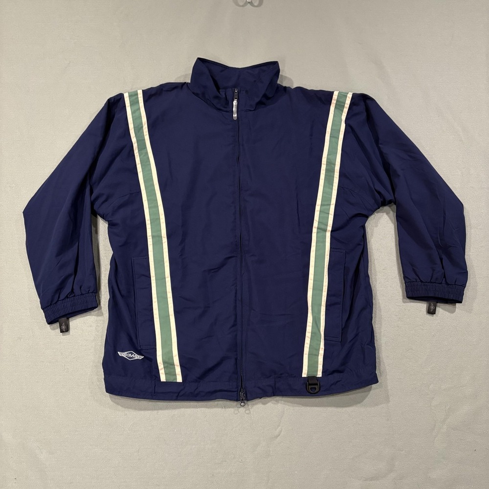 SIMS Jacket Mens Large Navy Blue Striped Windbreaker Collared Full Zip‎ Pockets